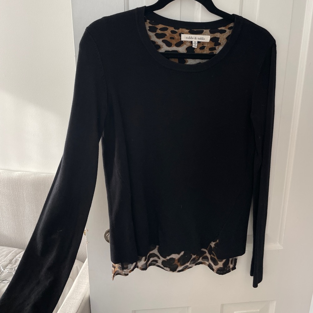 Robbi & Nikki Layered Black Sweater Leopard Print | Size: XS | Color: Black